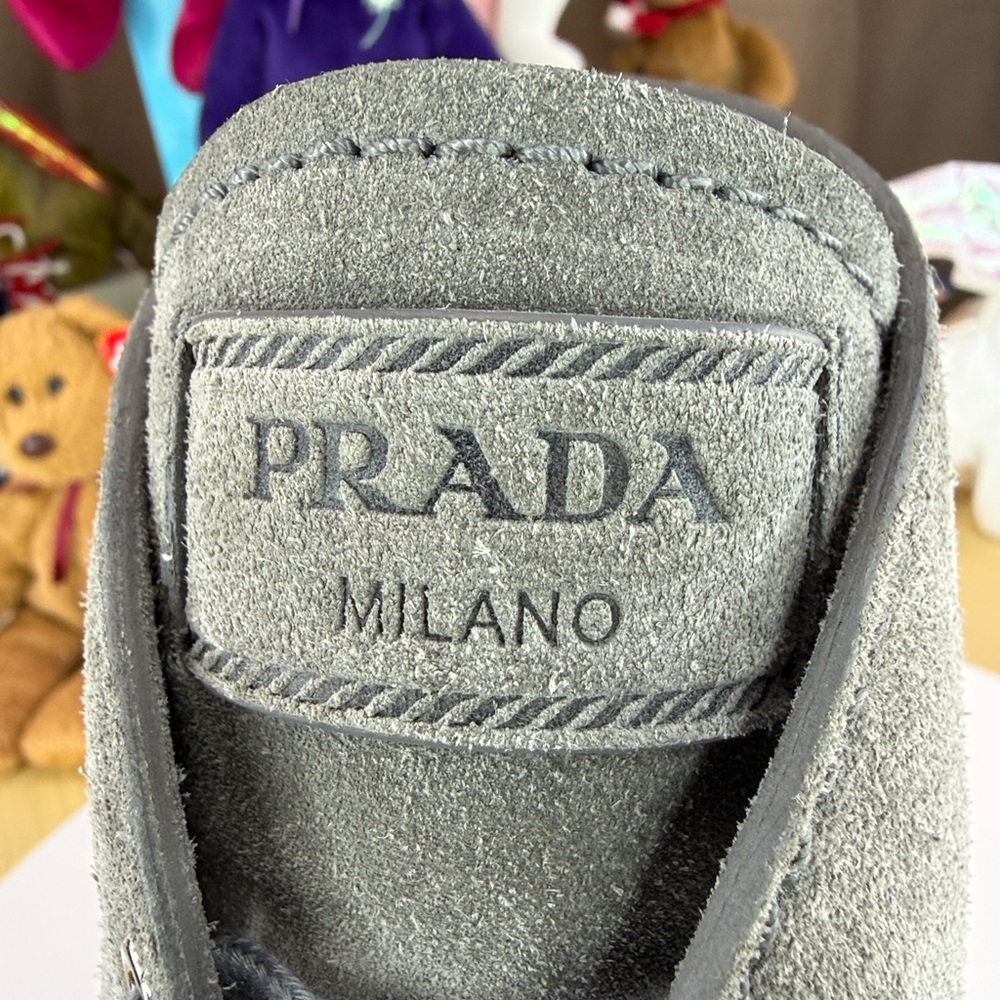 Prada - Grey Suede Lace-Up Desert Wedge Booties -… - image 2